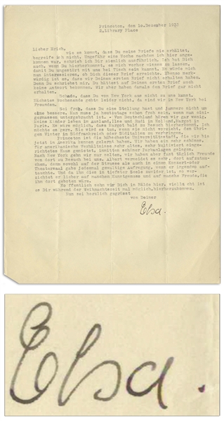 Elsa Einstein Letter Signed From 1933, Shortly After She and Albert Moved to Princeton -- ''...Albert mostly avoids showing up...every appearance of his...has always caused tremendous excitement...''